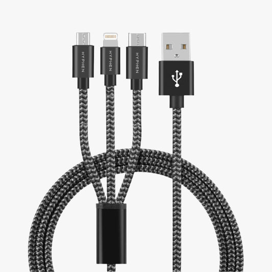 TUF Double Braided Nylon Cable - 3 in 1 (USB-A to Lightning, Type C, Micro-USB) | 10W