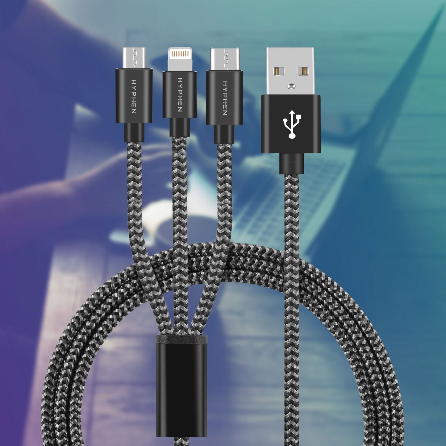 TUF Double Braided Nylon Cable - 3 in 1 (USB-A to Lightning, Type C, Micro-USB) | 10W
