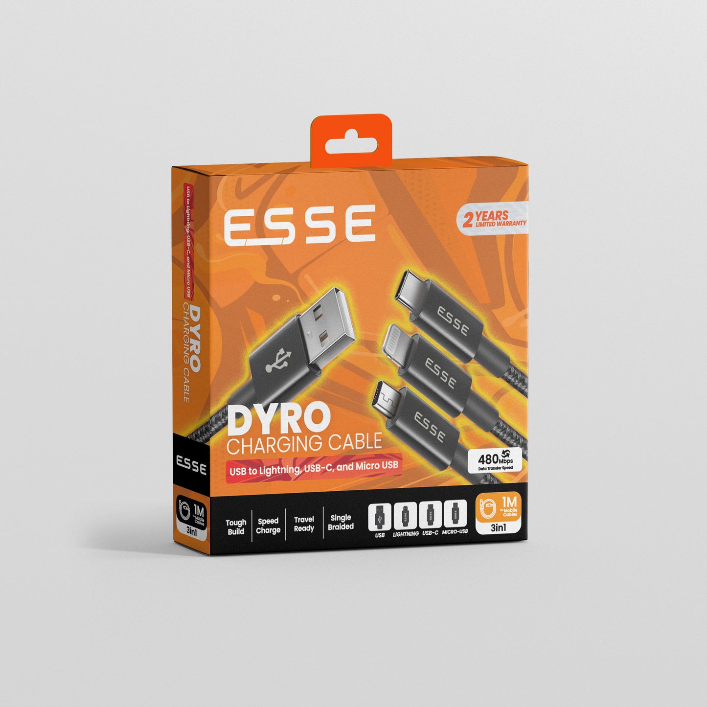 DYRO 3 in 1 (USB-A to lightning, Type C, Micro USB) Cable
