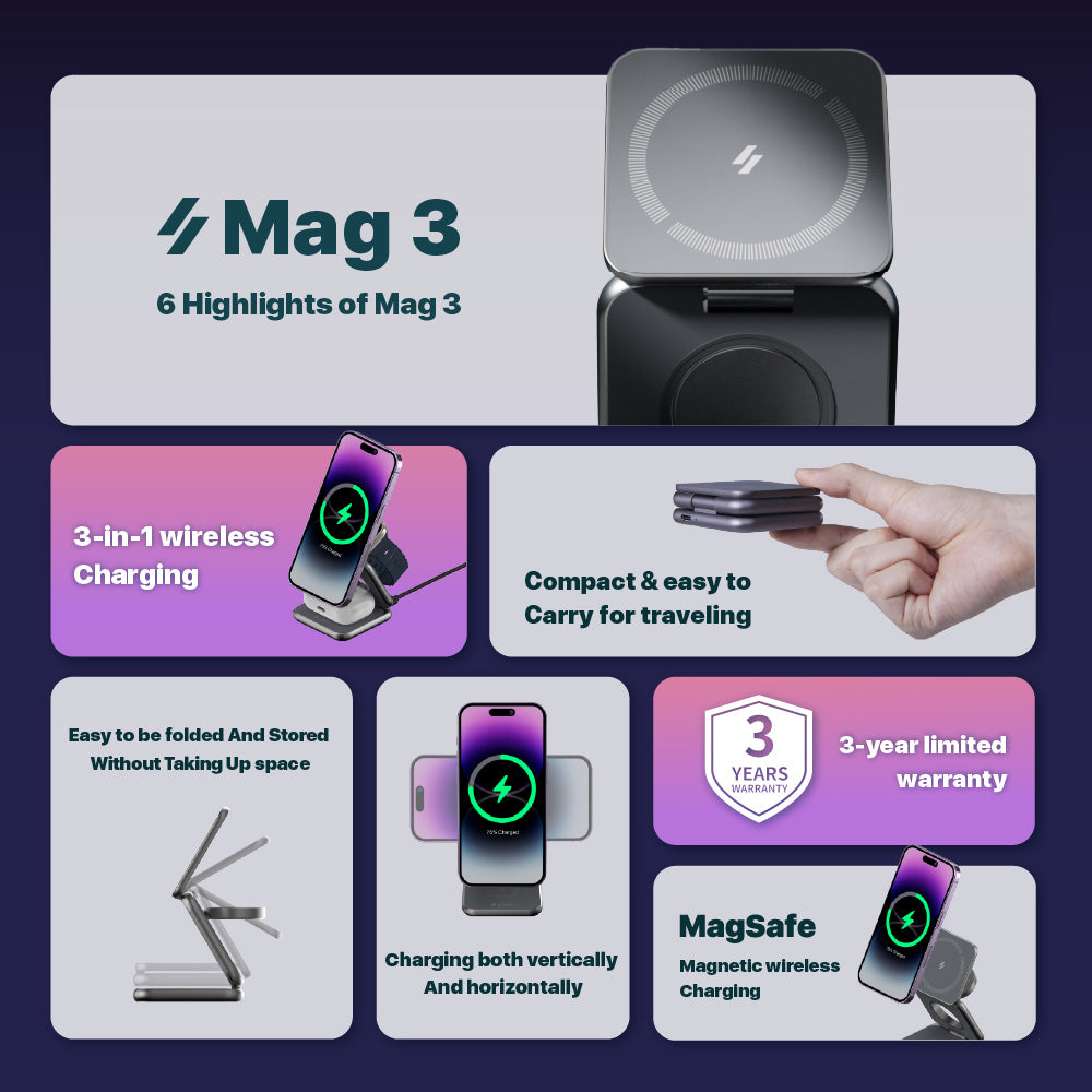 Mag 3 Magnetic 3-in-1 Foldable Travel Charging Station