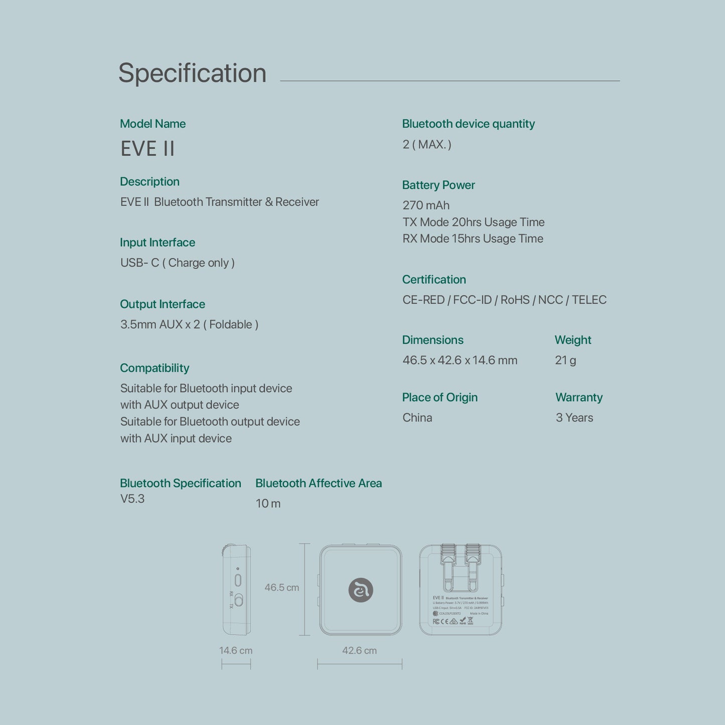 EVE II Bluetooth Audio Transceiver