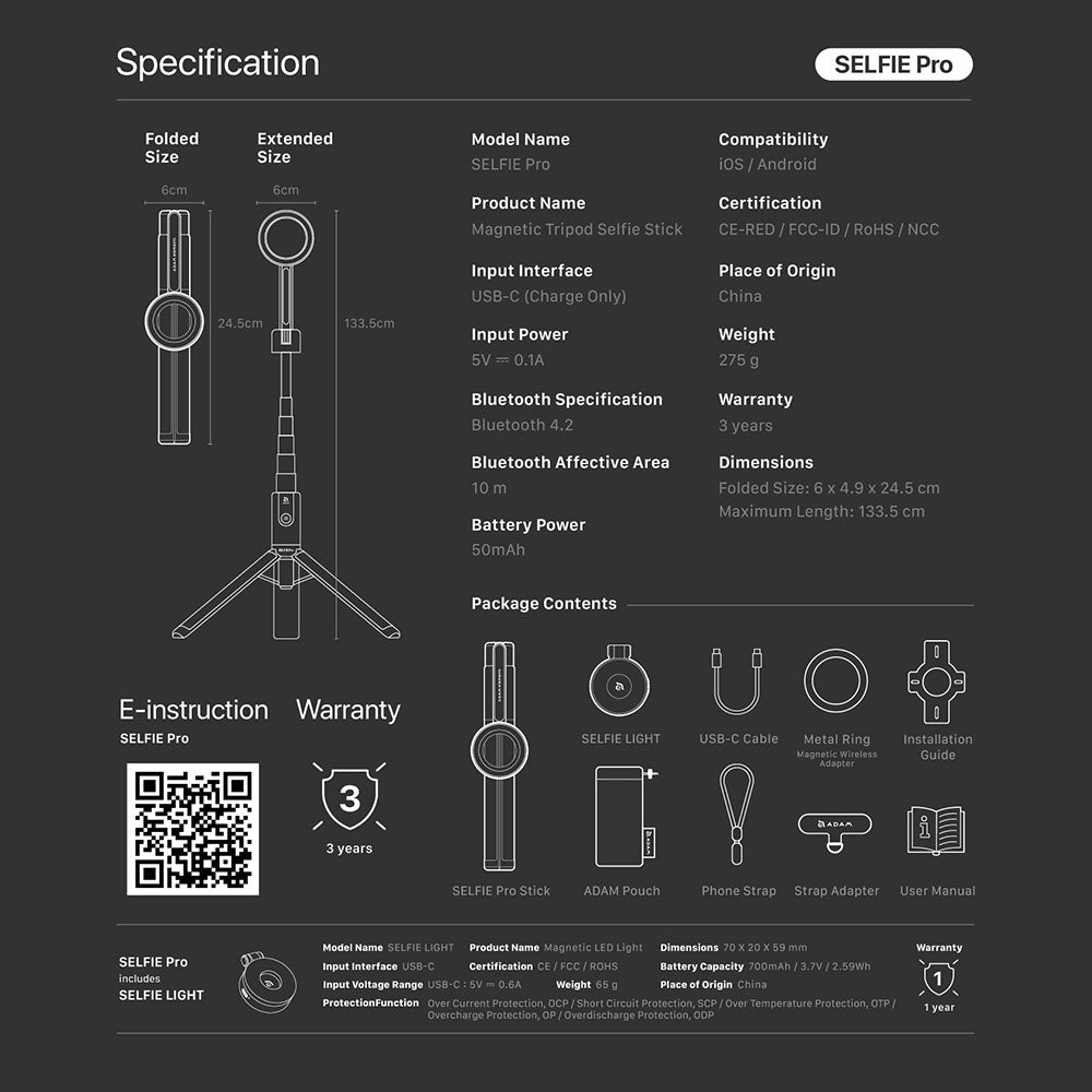 Wireless Bluetooth Tripod Selfie Stick
