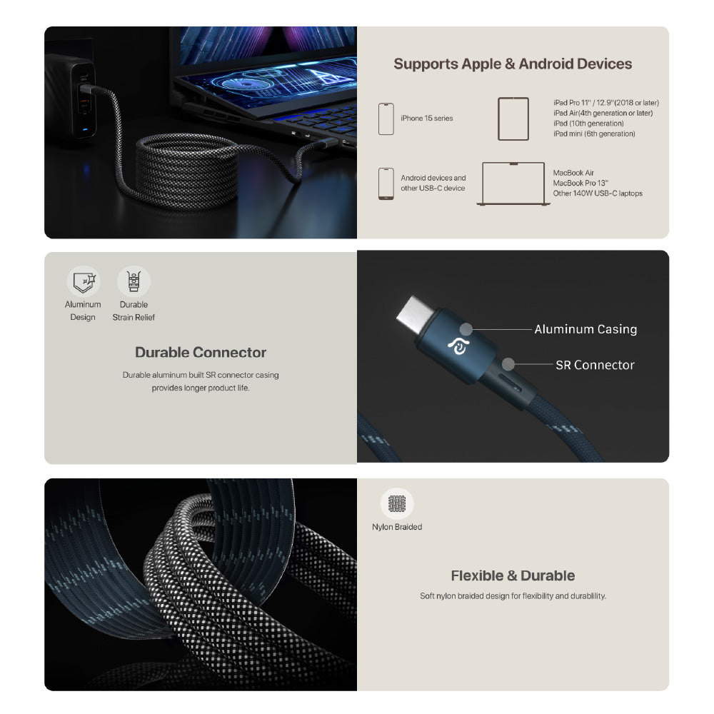 CASA MP200 - USB-C to USB-C Magnetic Charging Cable | 240W
