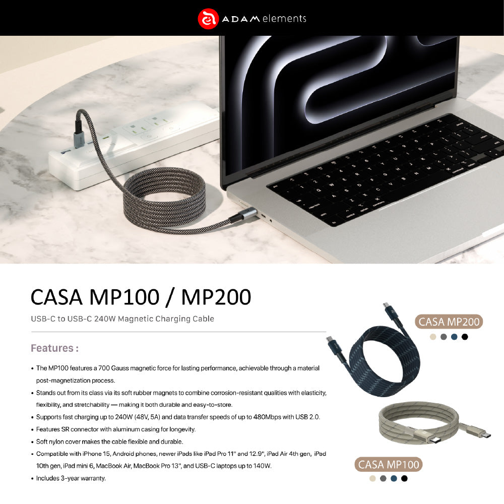 CASA MP200 - USB-C to USB-C Magnetic Charging Cable | 240W