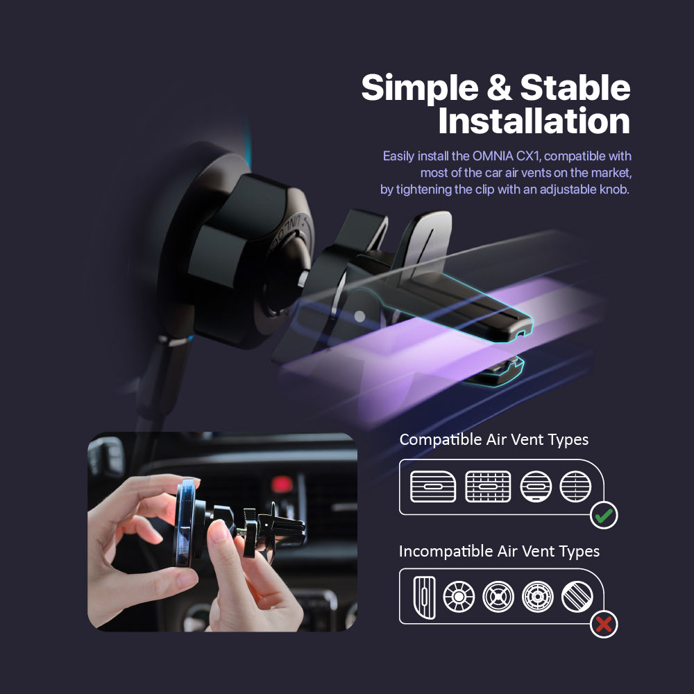 OMNIA CX1 Magnetic Wireless Charging Car Mount