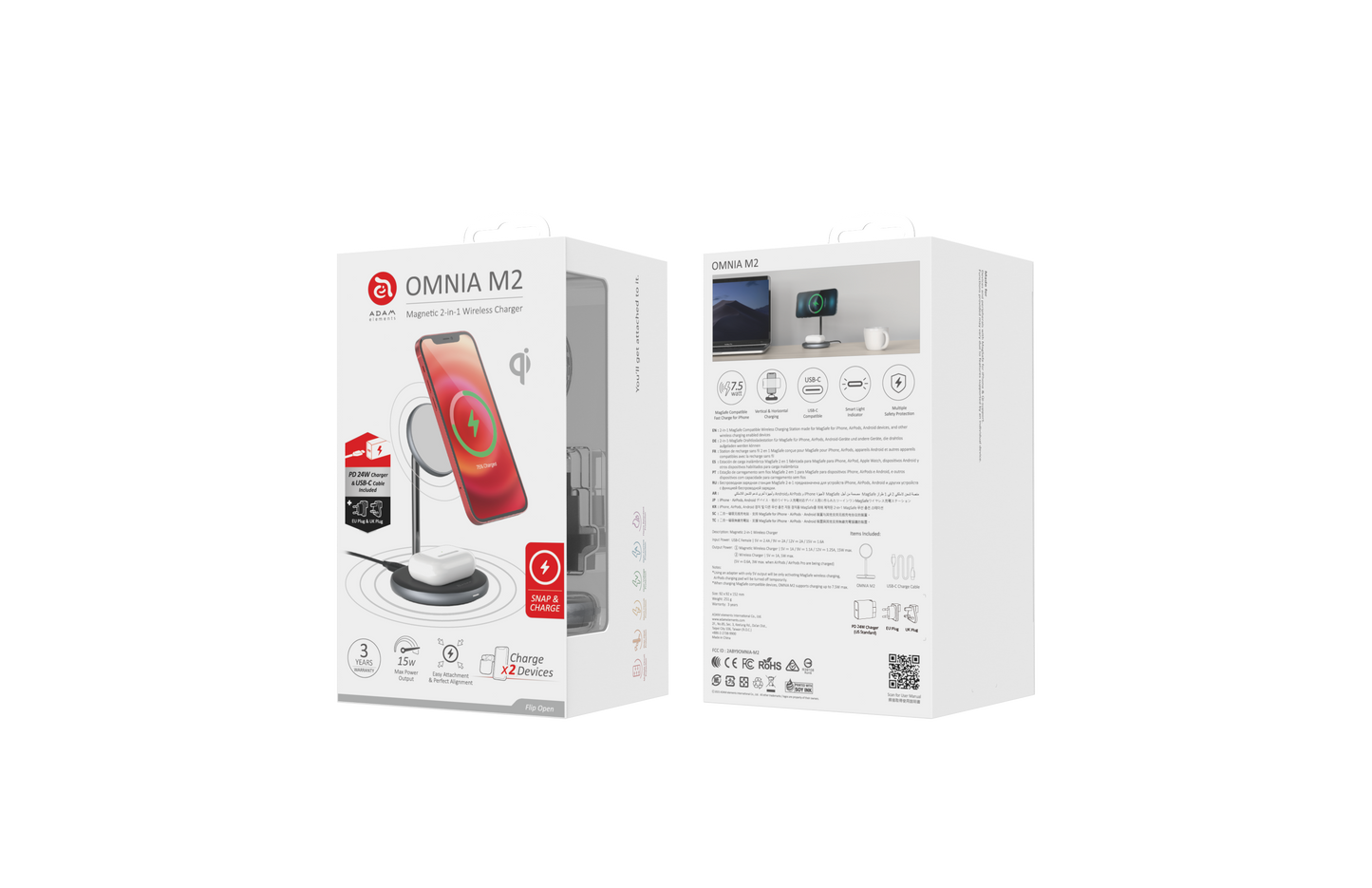 Omnia M2 Magnetic 2 in 1 Wireless Charging Dock, Power Adapter