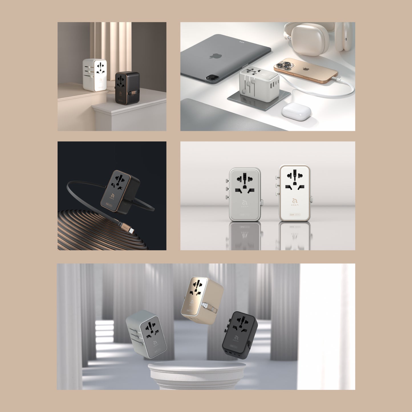 T100L Universal Travel Adapter with Built-In USB-C Cable | 100W