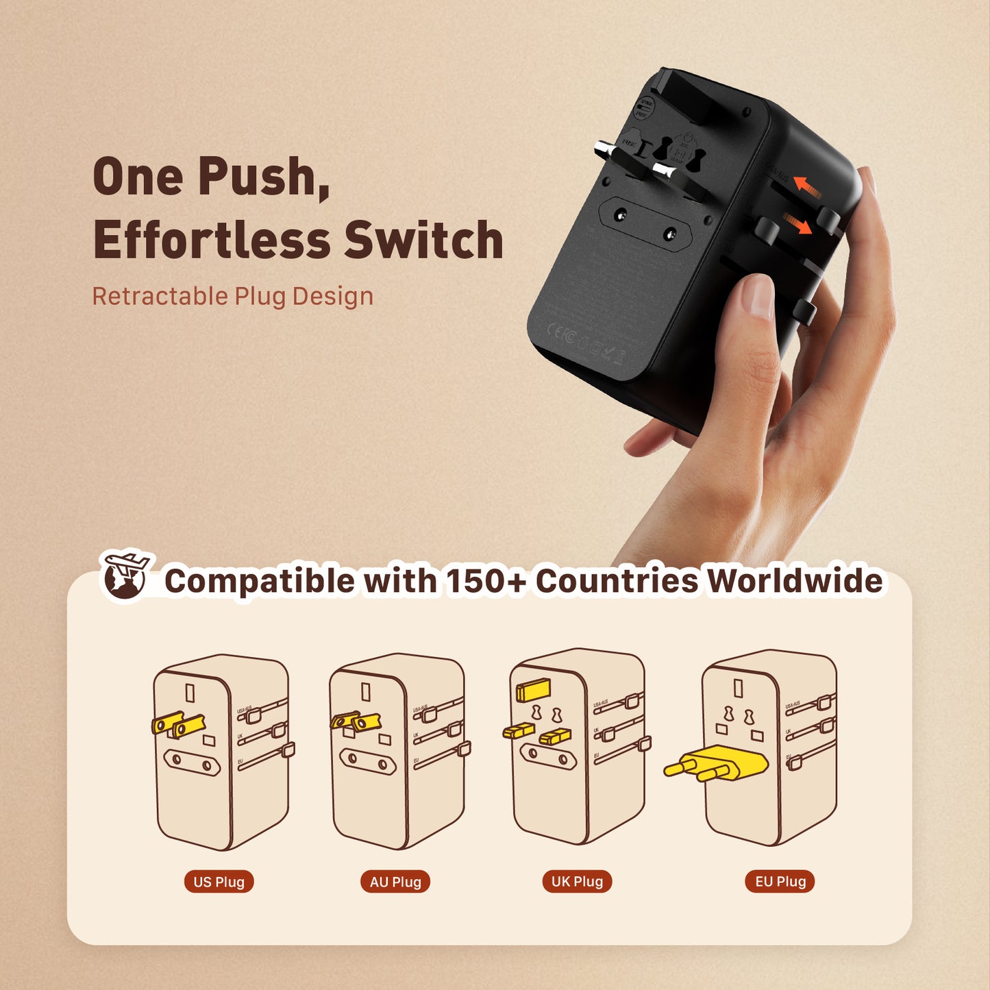T35L Universal Travel Adapter with Built-In USB-C Cable | 35W