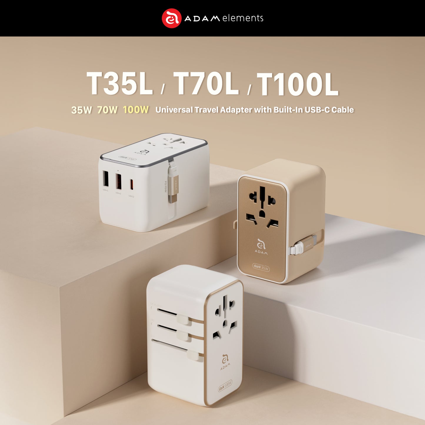 T35L Universal Travel Adapter with Built-In USB-C Cable | 35W