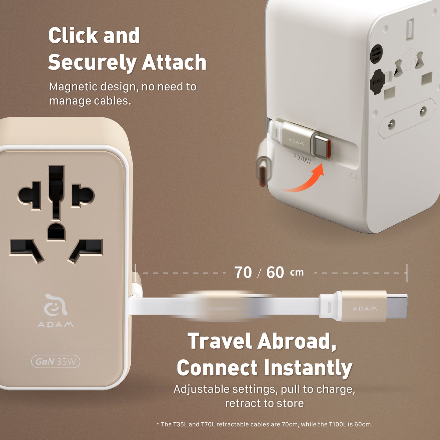 T35L Universal Travel Adapter with Built-In USB-C Cable | 35W
