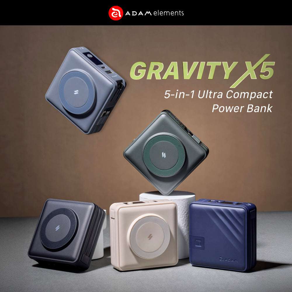 GRAVITY X5 5-in-1 Ultra Compact Power Bank USB-C & Lightning cable | 15000 mAh
