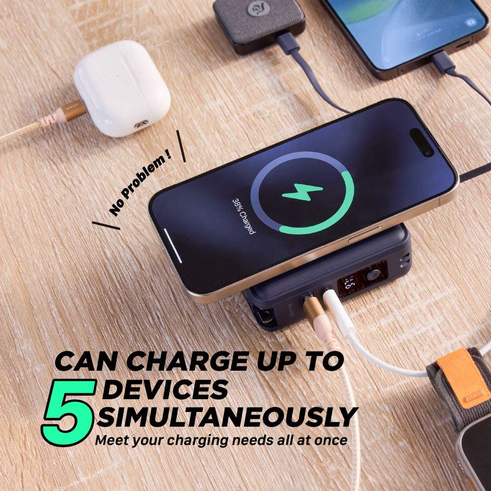 GRAVITY X5 5-in-1 Ultra Compact Power Bank USB-C & Lightning cable | 15000 mAh