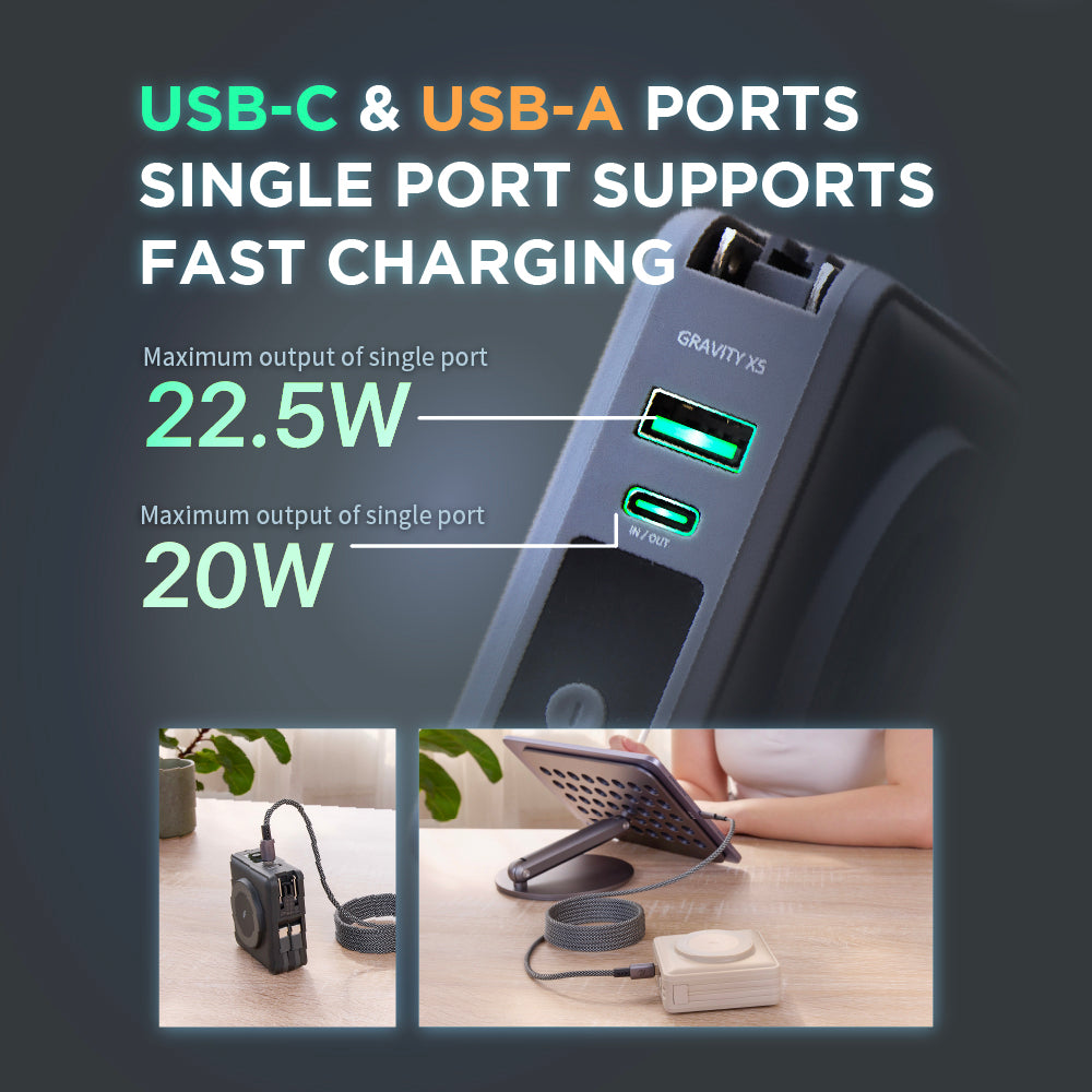GRAVITY X5 5-in-1 Ultra Compact Power Bank USB-C & Lightning cable | 15000 mAh