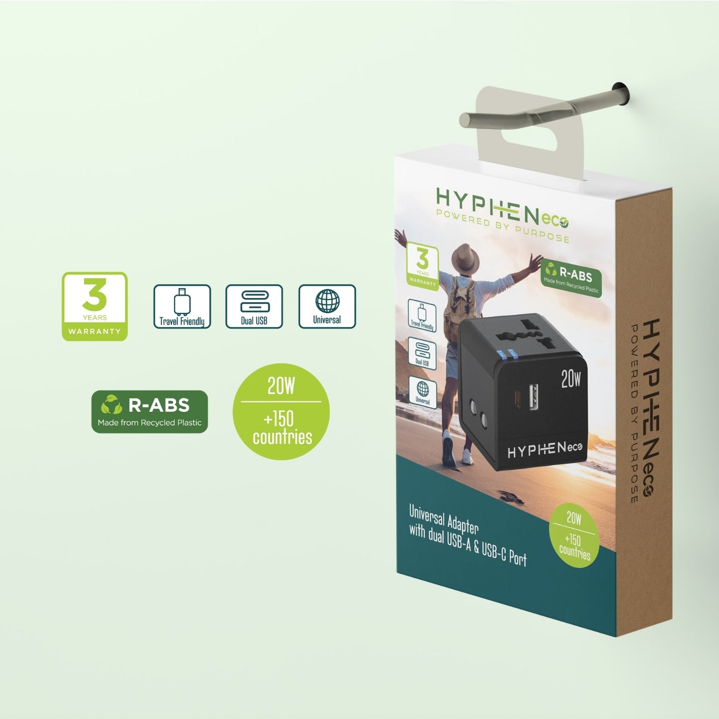 eco Universal Travel Adaptor with USB A & USB C