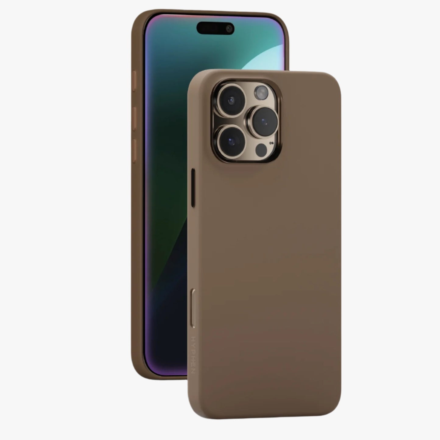 A brown TINT Soft Silicone Case for iPhone, showing the back and side view of the case.