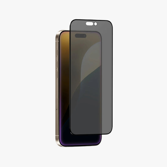 A smartphone with a matte privacy tempered glass screen protector applied to the front.
