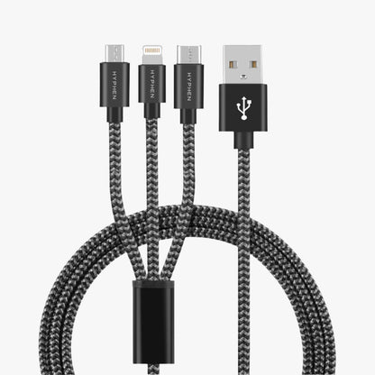 TUF Double Braided Nylon Cable - 3 in 1 (USB-A to Lightning, Type C, Micro-USB) | 10W