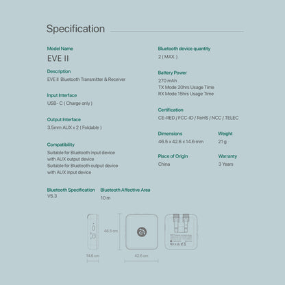 EVE II Bluetooth Audio Transceiver