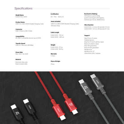 CASA S120 - USB-C to USB-C Charging Cable | 60W