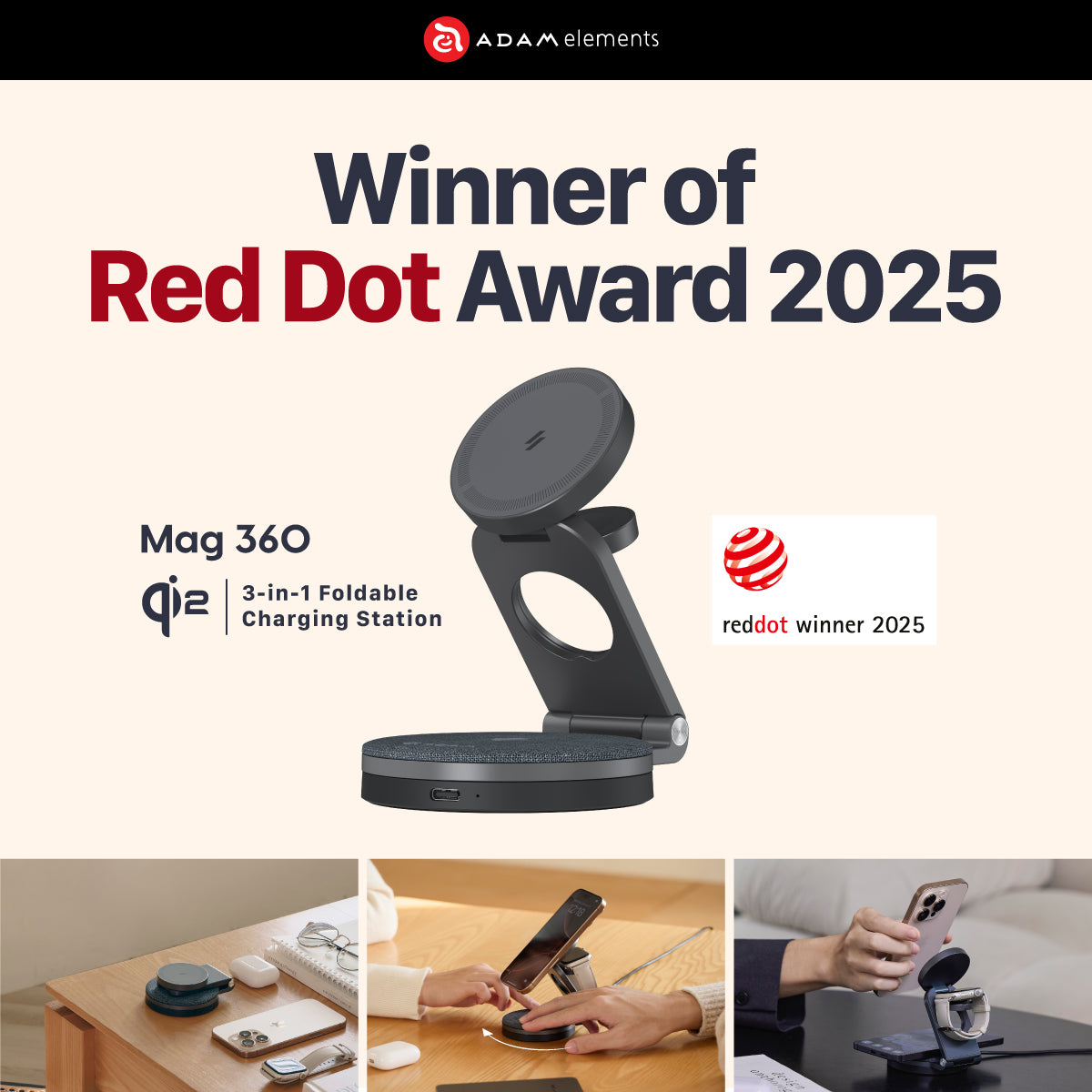 Mag 360 Qi2 3-in-1 Foldable Travel Charging Station