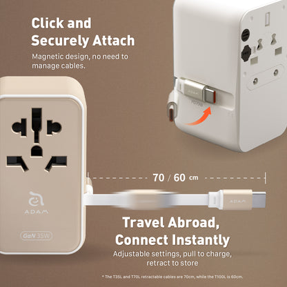 T100L Universal Travel Adapter with Built-In USB-C Cable | 100W
