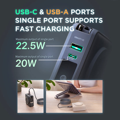 GRAVITY X5 5-in-1 Ultra Compact Power Bank USB-C & Lightning cable | 15000 mAh