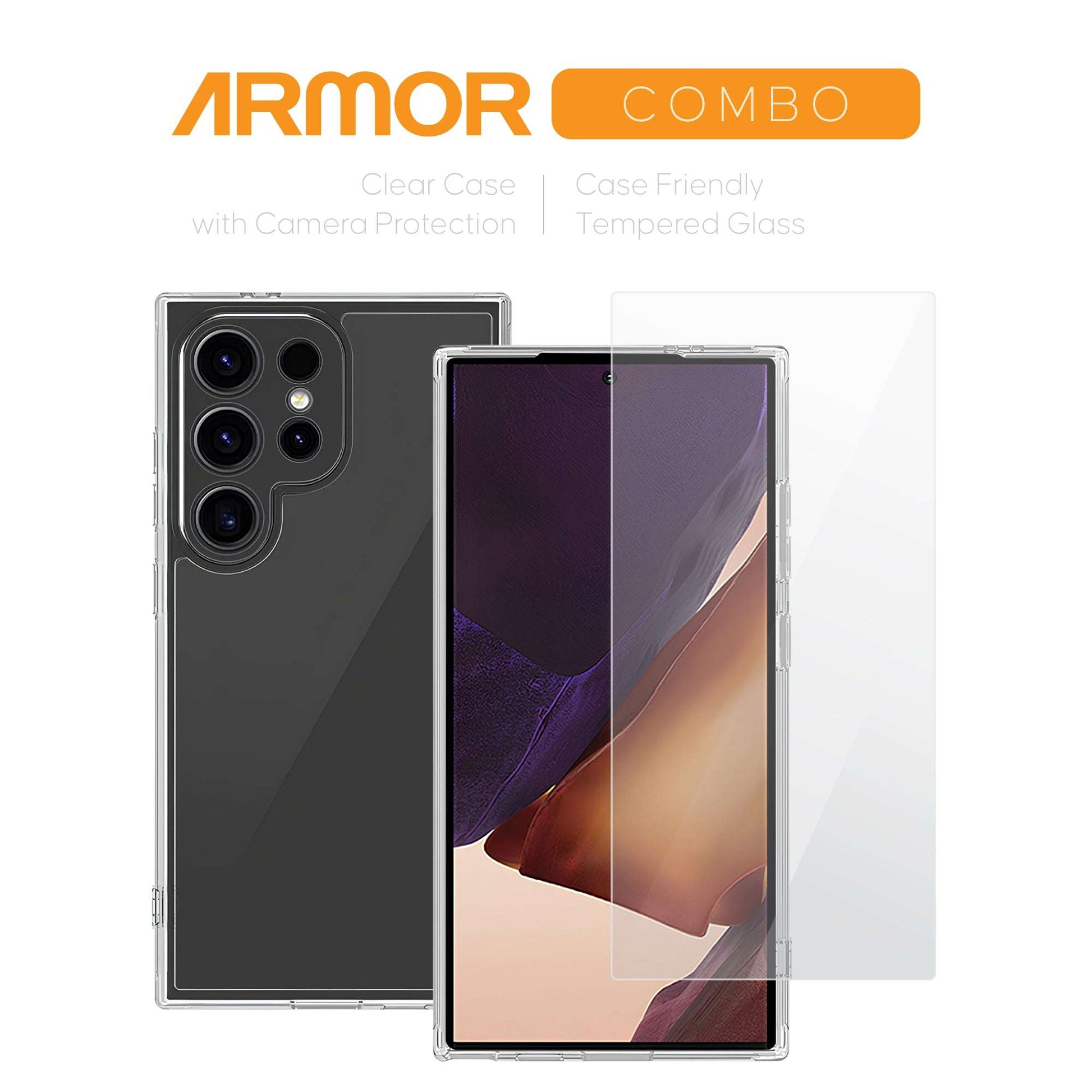 ARMOR Clear Hard Case with Camera Protection + Tempered Glass