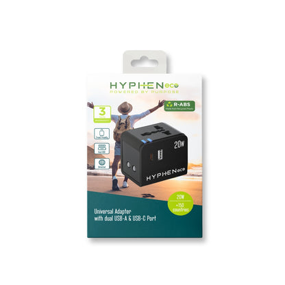eco Universal Travel Adaptor with USB A & USB C