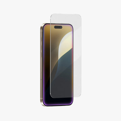 A tempered glass screen protector for a smartphone, displayed on a clear background.