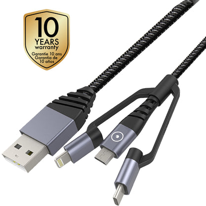 Tiger cable micro usb + lightning mfi + type c 1.2m