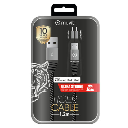Tiger cable micro usb + lightning mfi + type c 1.2m