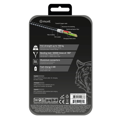 Tiger cable micro usb + lightning mfi + type c 1.2m